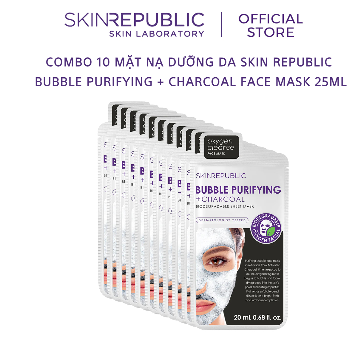 Combo 10 Mặt nạ dưỡng da Skin Republic Bubble Purifying + Charcoal Face Mask 25ml
