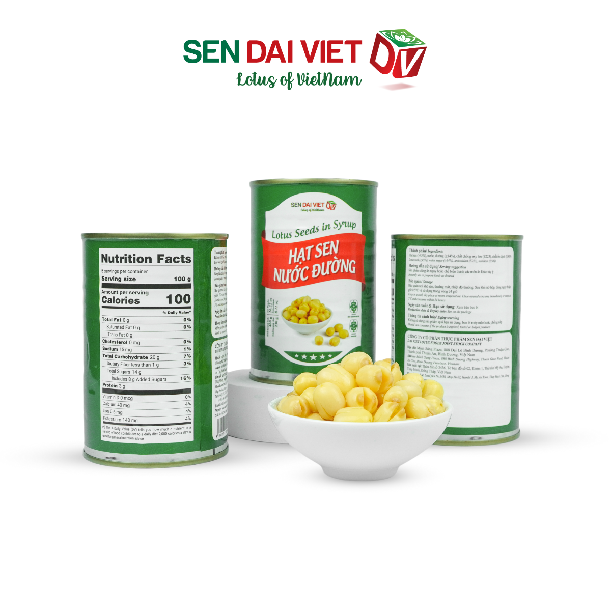 Hạt Sen Nước Đường- Hương Vị Thơm Ngon, Dễ Dàng Sử Dụng, ĐV- Sen Đại Việt- Lon 460g
