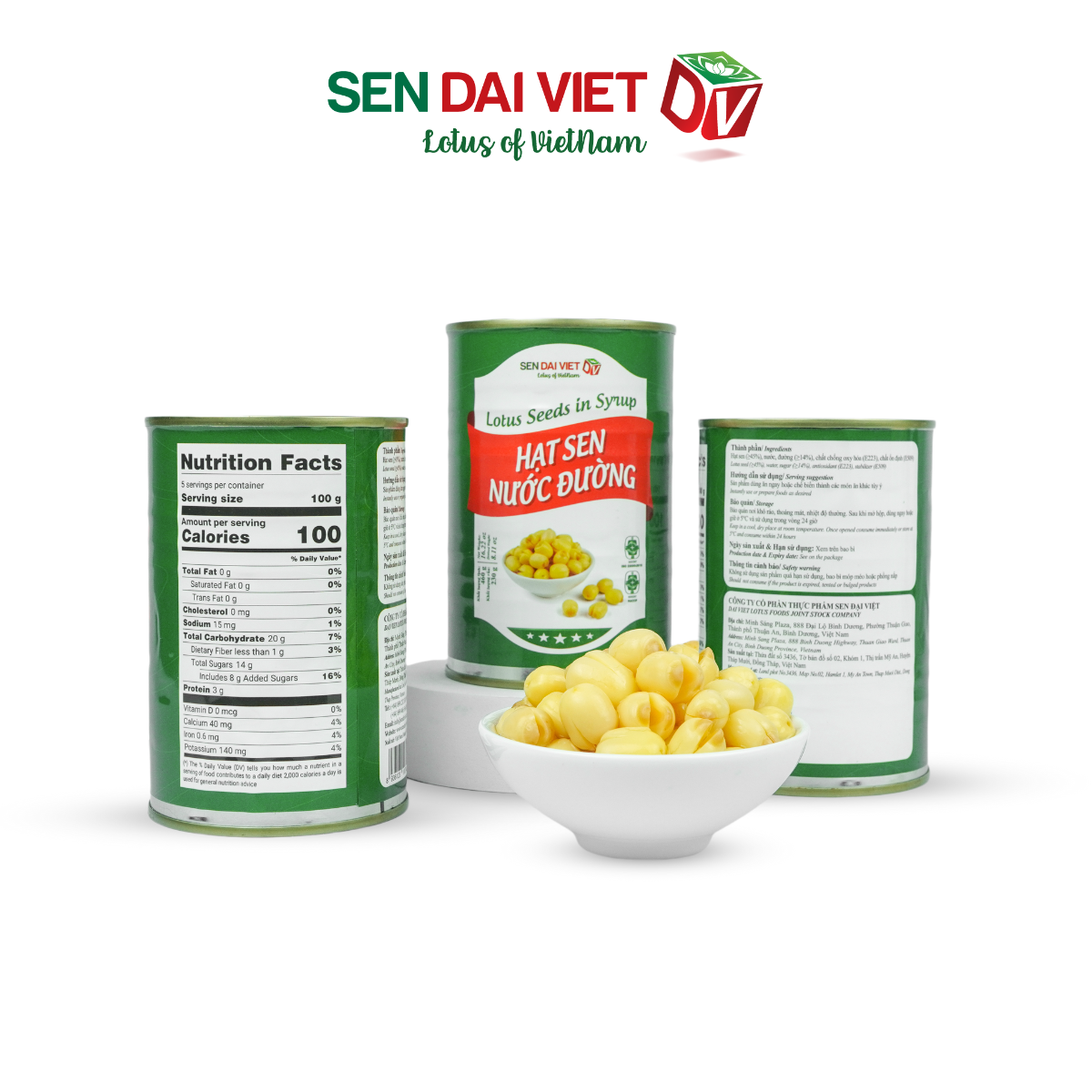 [6 Lon] Hạt Sen Nước Đường- Hương Vị Thơm Ngon, Dễ Dàng Sử Dụng, ĐV- Sen Đại Việt- Lon 460g