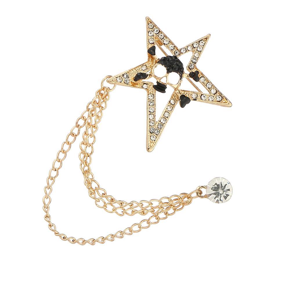 Suits Brooch  Skull Pin Badge Tassel Chain Shirt Collar Pin