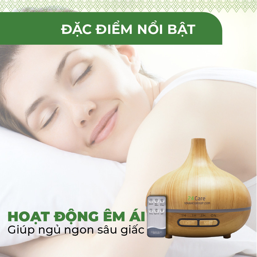 Máy khuếch tán Tinh Dầu 24Care Cổ Cao màu Vàng Ultrasonic 500ml , Tặng 2 Chai Tinh dầu Bạc Hà + 1 chai Oải Hương 24Care 10ml | Xông Phòng | Kèm Remote Điều Khiển |Công nghệ siêu âm tiên tiến.