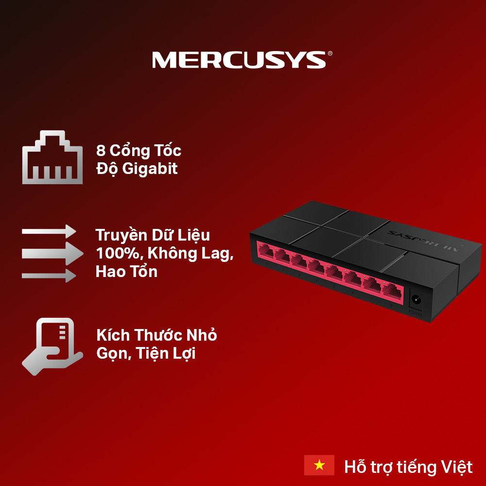 Bộ Chia Mạng Mercusys MS108G 8 Cổng 10/100/1000 Mbps - Hàng Chính Hãng