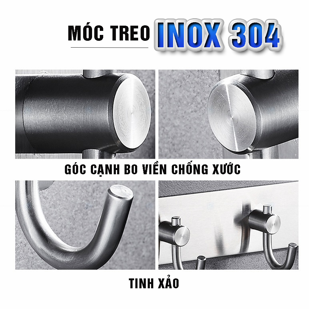 Combo 3 móc treo loại D, Inox 304, SUS304 dùng miếng dính dán tường không cần khoan, xắp xếp treo đồ đạc gọn gàng, tiết kiệm không gian, đồ dùng gia đình, nhà bếp, Dan House 311-D