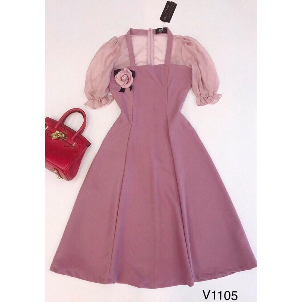 ĐẦM XÒE HỒNG KÈM HOA SIÊU XINH