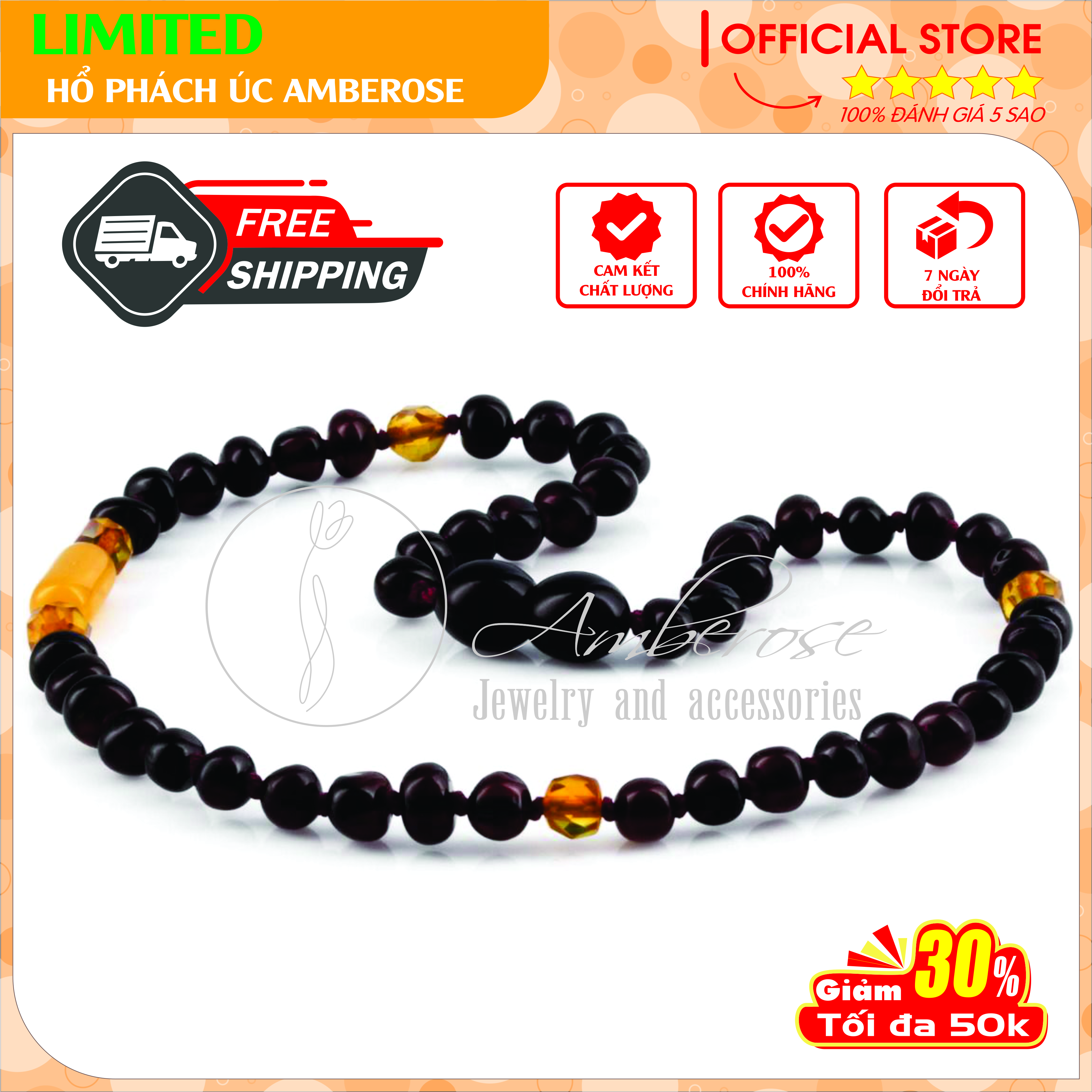 Vòng Cổ Hổ Phách Amber Úc Cho Bé 0 - 10 tuổi VCABLMT6