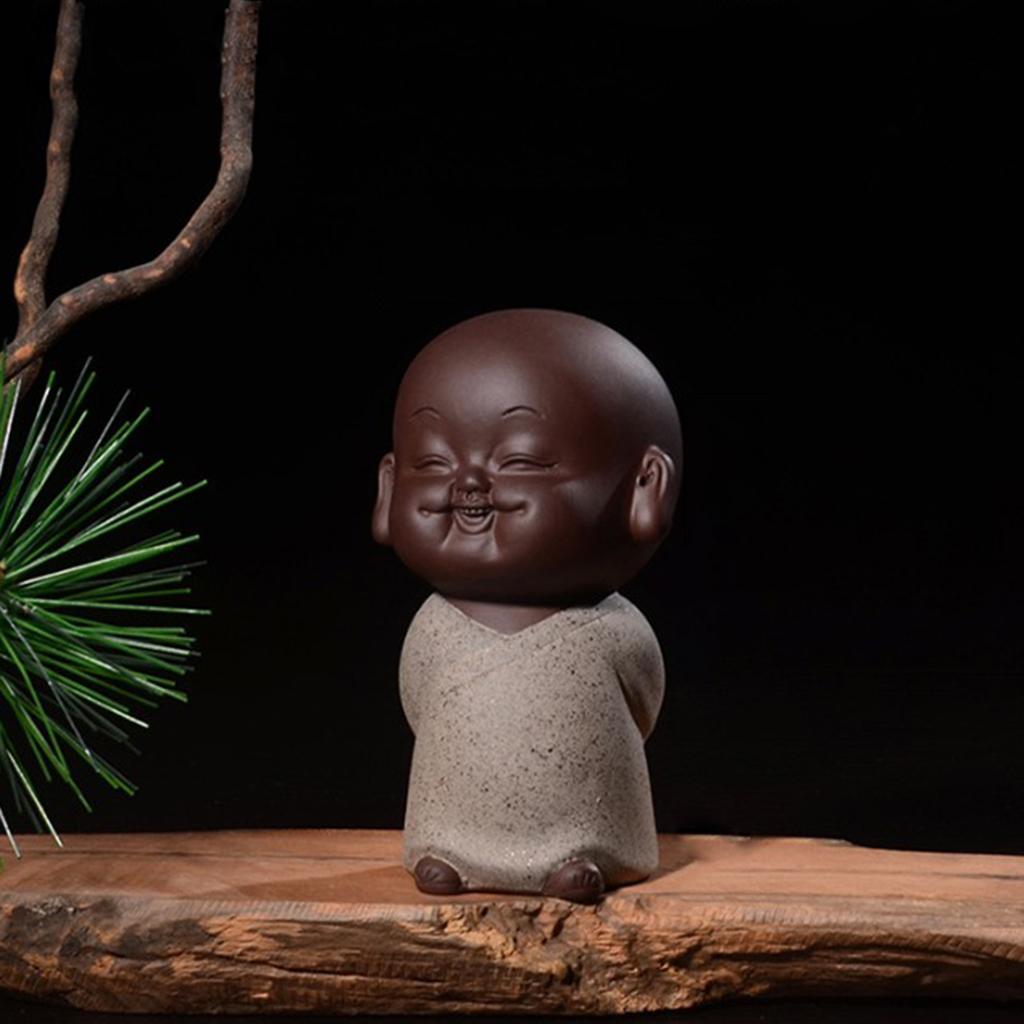 Mini Ceramic Buddha Statue Monk Tea Pet for Zen Garden Sand Meditation Home Office Table Decoration