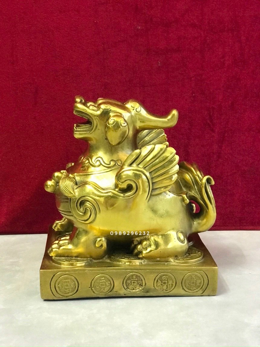 Tỳ Hưu bệ vuông bằng đồng cao 18cm - Tỳ hưu phong thủy đẹp