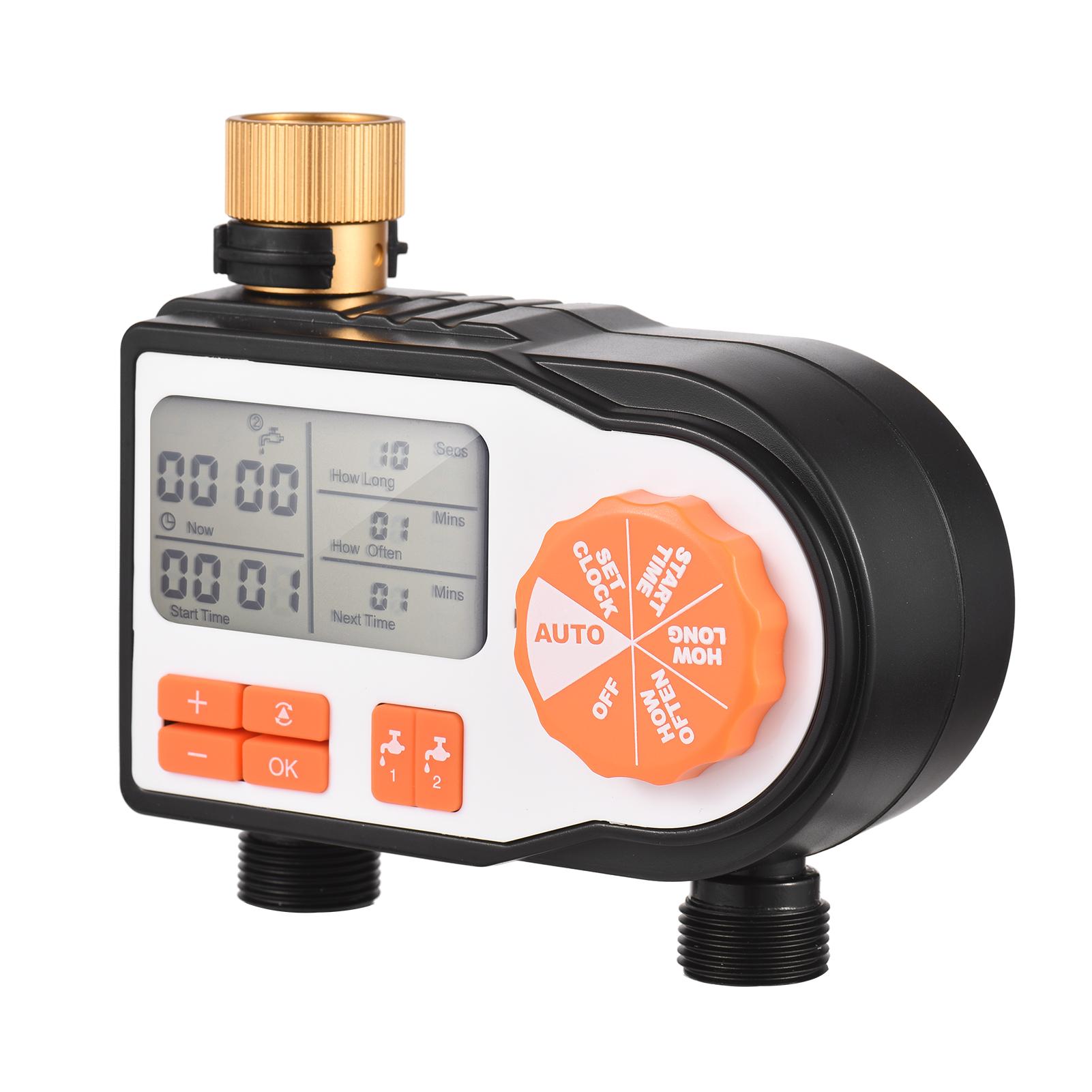 Digital Automatic Watering Timer with 2 Hose Connectors Programmed Garden Irrigation Timer Faucet Sprinkler Intelligent Irrigation Controller for Lawn Farmland Courtyard Greenhouse