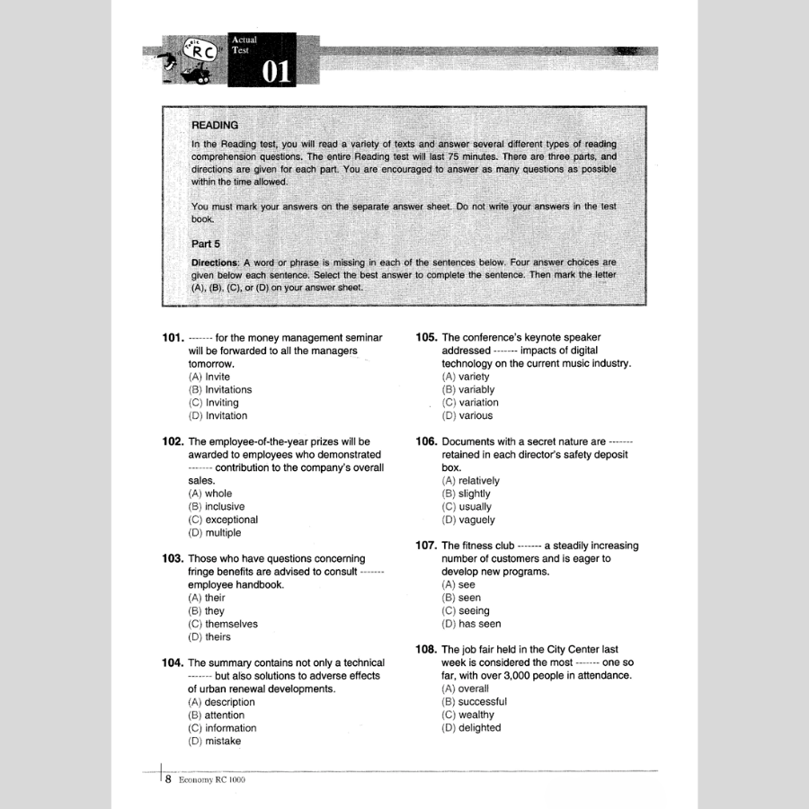 Economy TOEIC RC1000 Volume 1 