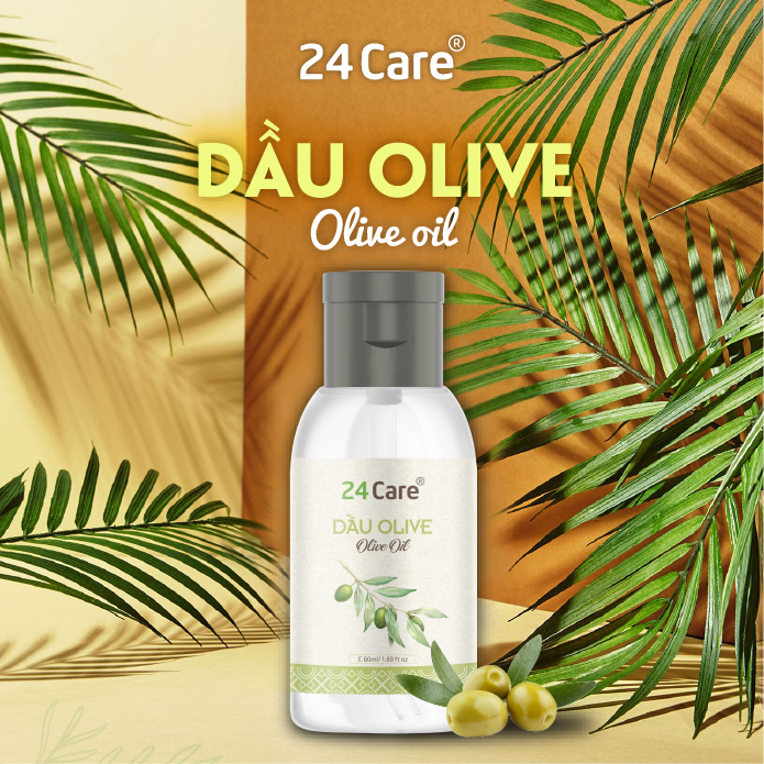 Dầu Olive 24Care Nguyên Chất - Dưỡng trắng da, giảm mụn, dưỡng ẩm da, tẩy lớp trang điểm sạch sâu - Dung tích 60ml