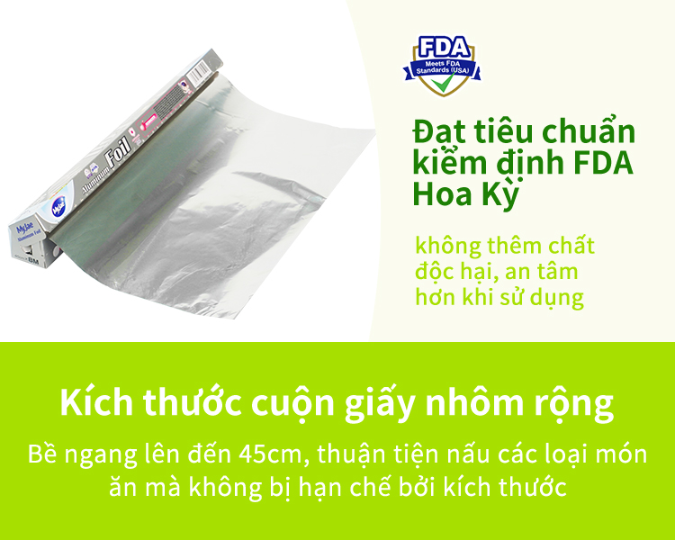 Giấy Bạc Màng Nhôm Kháng Khuẩn MyJae Để Bọc, Gói Thực Phẩm, Nướng BBQ, Lò Nướng 45cm x 8m