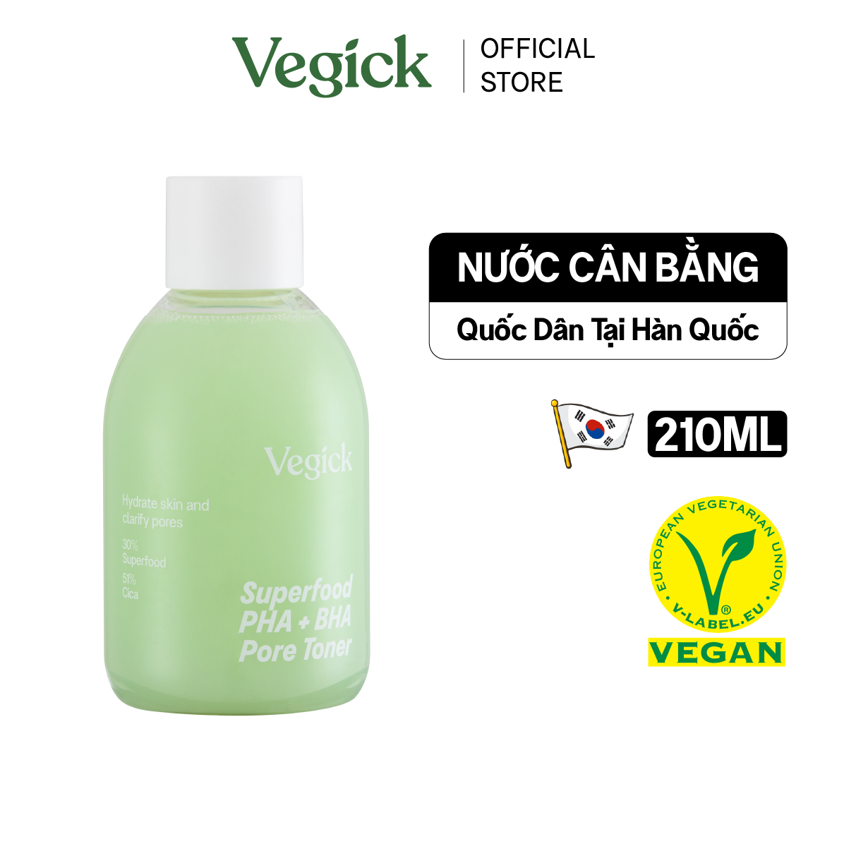 Nước Cân Bằng Thuần Chay Cải Thiện Lỗ Chân Lông Vegick Superfood PHA + BHA Pore Toner 210ml