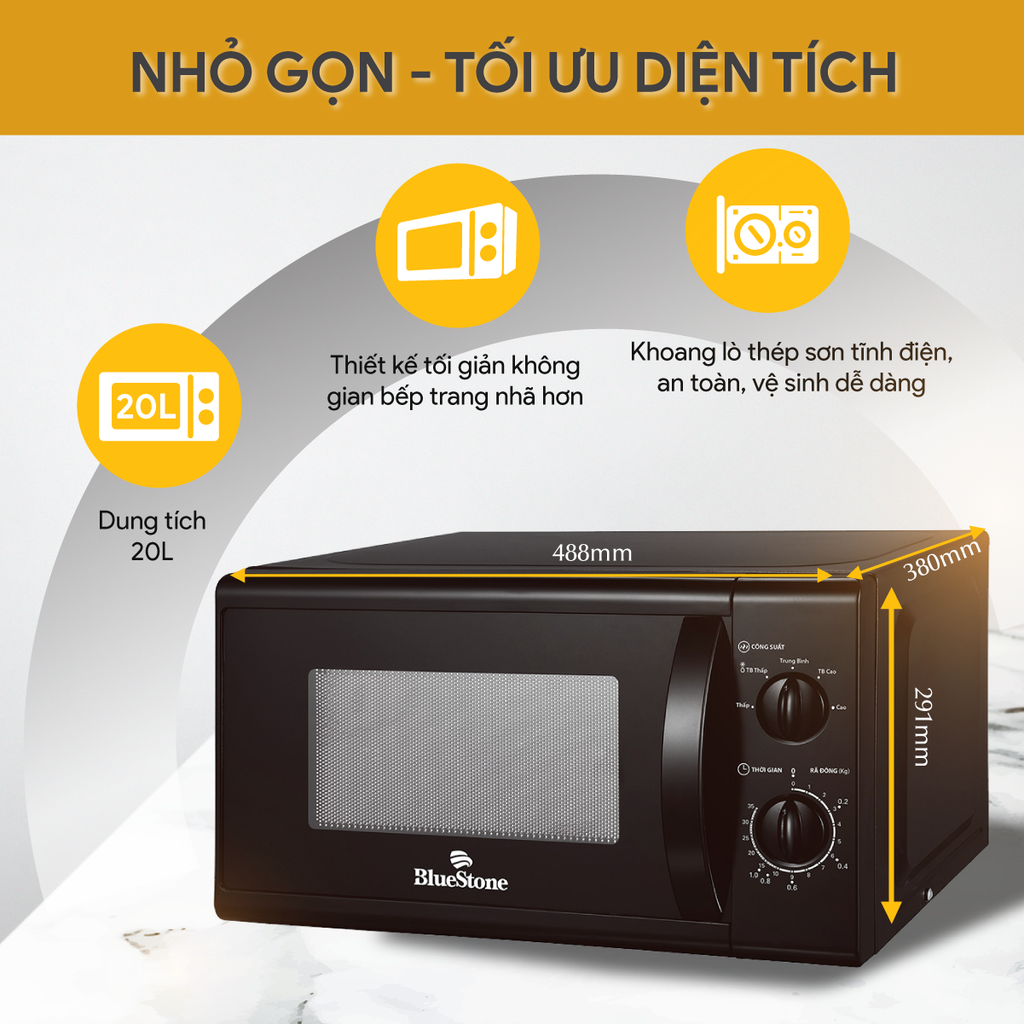 Lò Vi Sóng BlueStone MOB-7708B 20 Lít 1050W - Hàng Chính Hãng