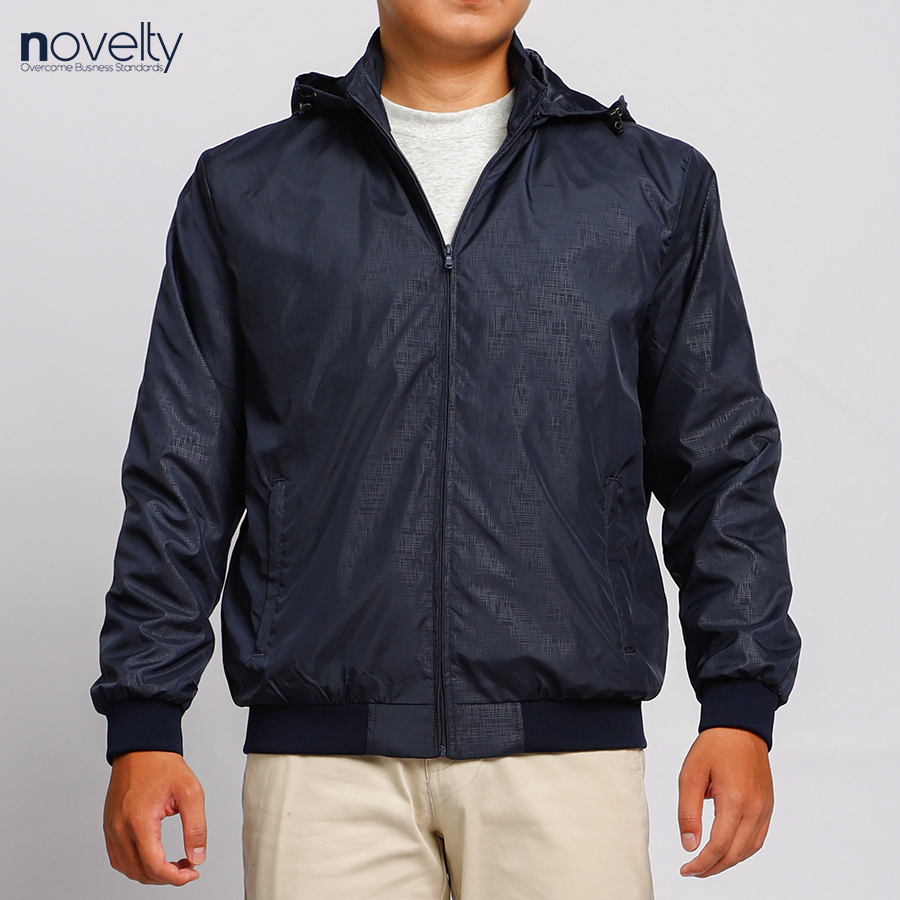 Áo jacket nam in chìm nón rời Novelty xanh đen 2203172