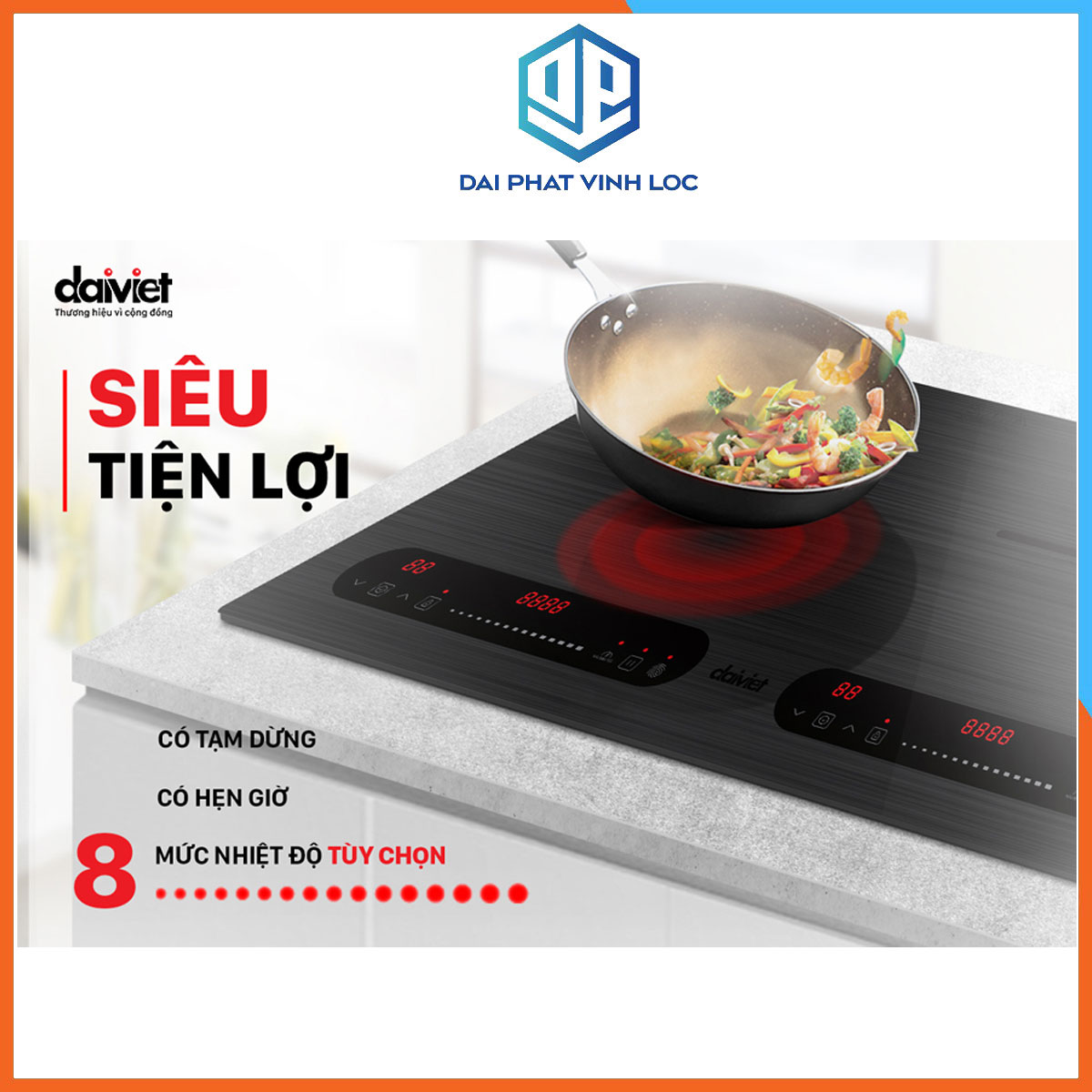 Bếp từ đôi/bếp điện từ Đại Việt DVT-200006 - Bộ Điều Khiển IGBT Đức -Công Suất 4000W- Bảo Hành 12 tháng