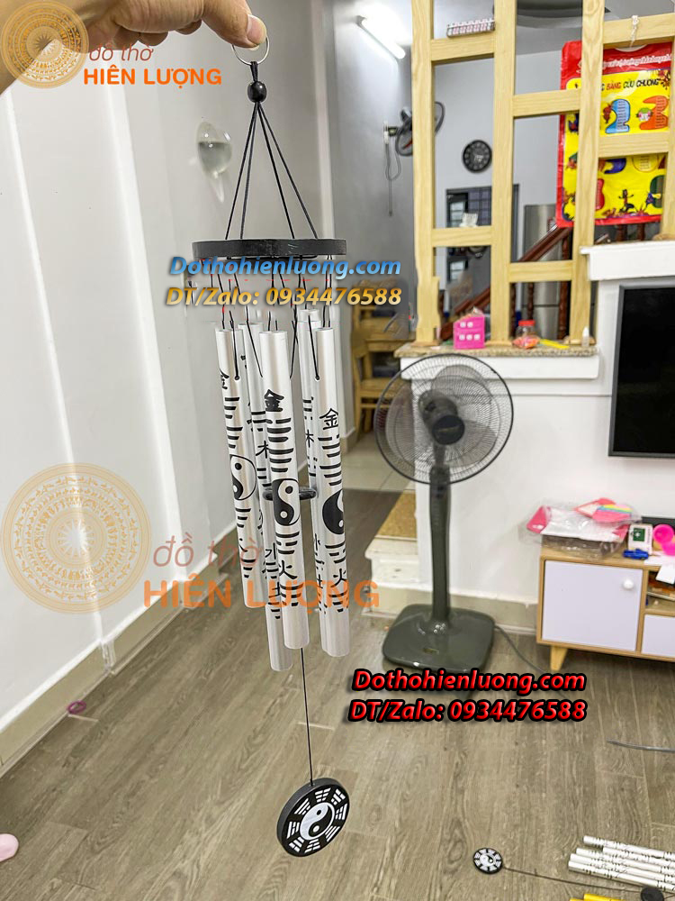 Chuông Gió Bát Quái 05 Ống Bằng Nhôm Nguyên Chất Các Cỡ - Đồ Thờ Hiên Lượng
