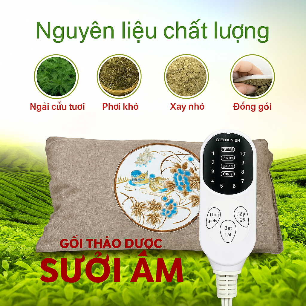 Gối Sưởi Thảo Dược Ngải Cứu – Liệu Pháp Thiên Nhiên Cho Giấc Ngủ An Lành