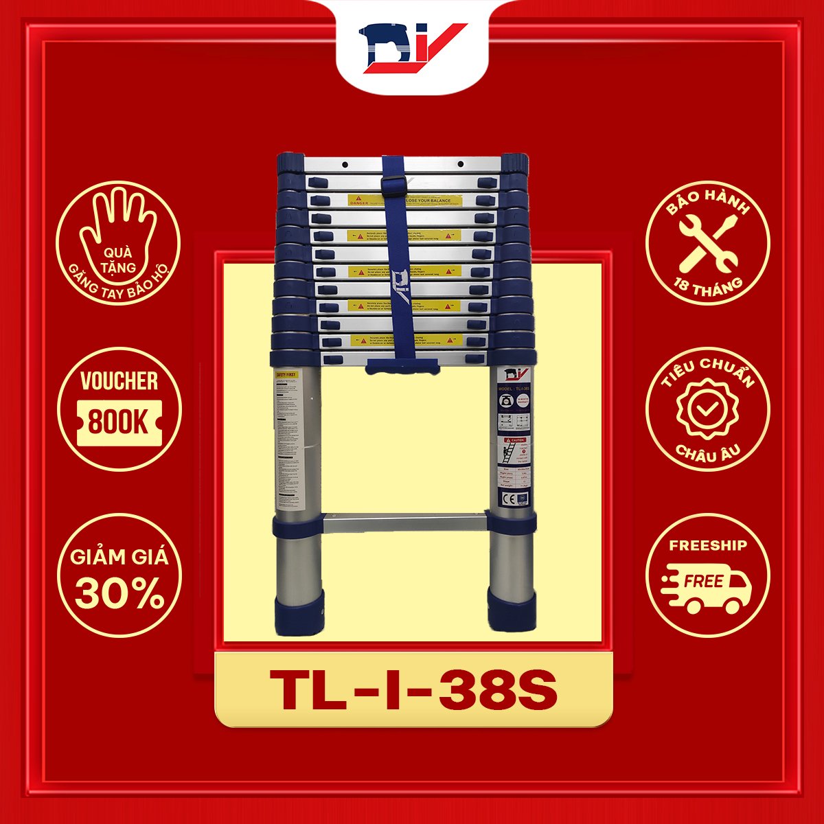 Thang nhôm rút đơn DIY TL-I-38S chiều cao sử dụng tối đa 3.8m - Hàng chính hãng - Tiêu chuẩn chất lượng an toàn Châu Âu