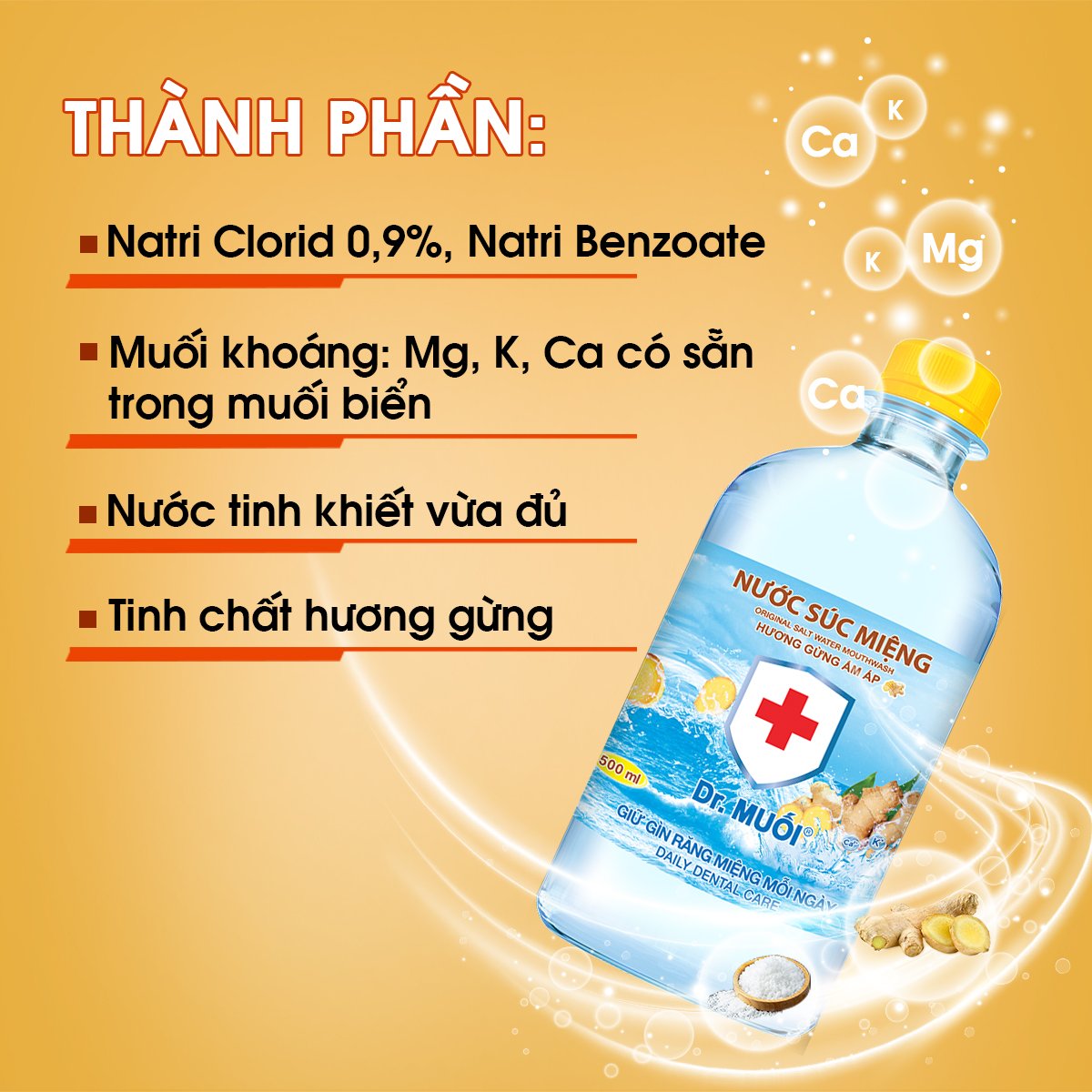1 Thùng 9 chai Nước súc miệng Dr. Muối hương Gừng ấm áp