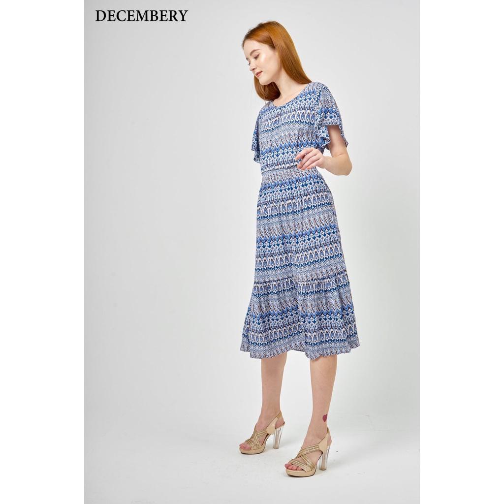 Đầm midi Decembery tay ngắn hoạ tiết xinh xắn