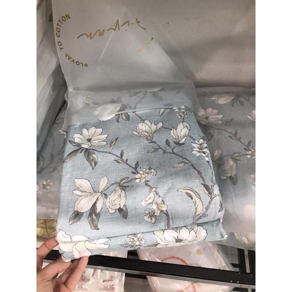 Set Cotton Living Hàng Nhập Khẩu Cao Cấp 4 Món Lá Mây Xanh