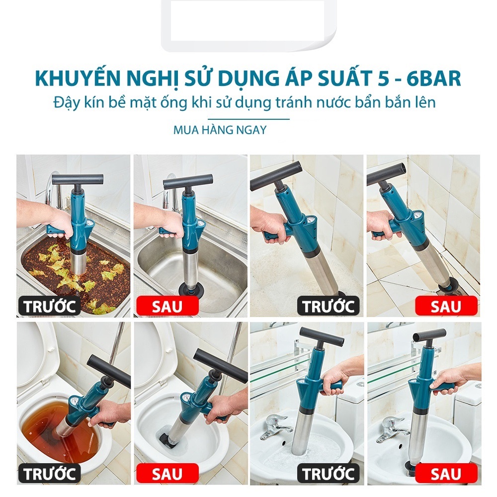 Súng Thông Tắc Bồn Cầu, Chậu Rửa Bát, Bồn Tắm - Khí Nén AGT Cực Mạnh 8kg - Nhựa ABS Cao Cấp