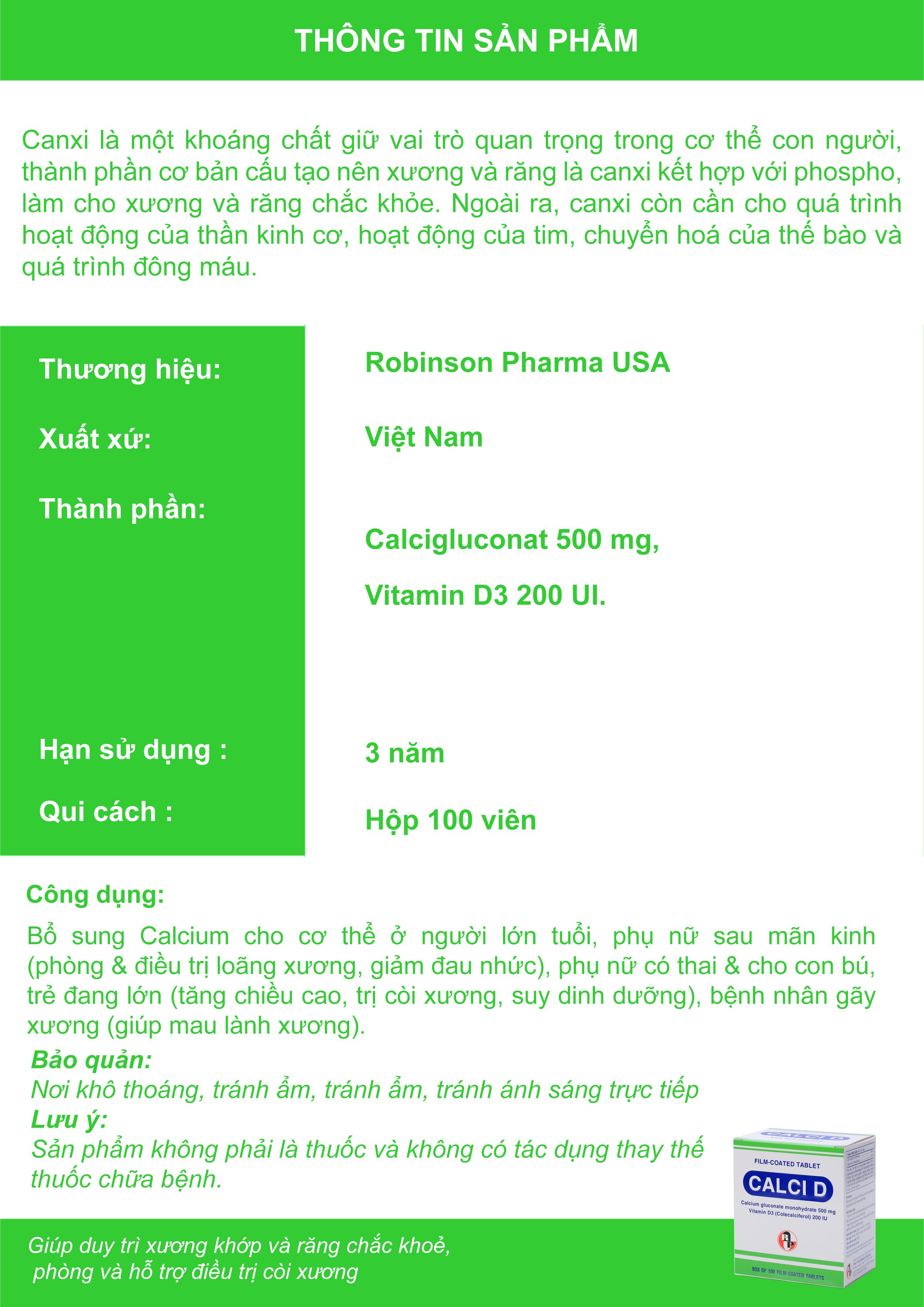 COMBO 2 TẶNG 1 TPCN Viên uống giúp bổ sung canxi và vitamin D3 cho người lớn tuổi,phụ nữ sau mãn kinh và trẻ em đang phát triển chiều cao...-CALCI D-hộp 100 viên