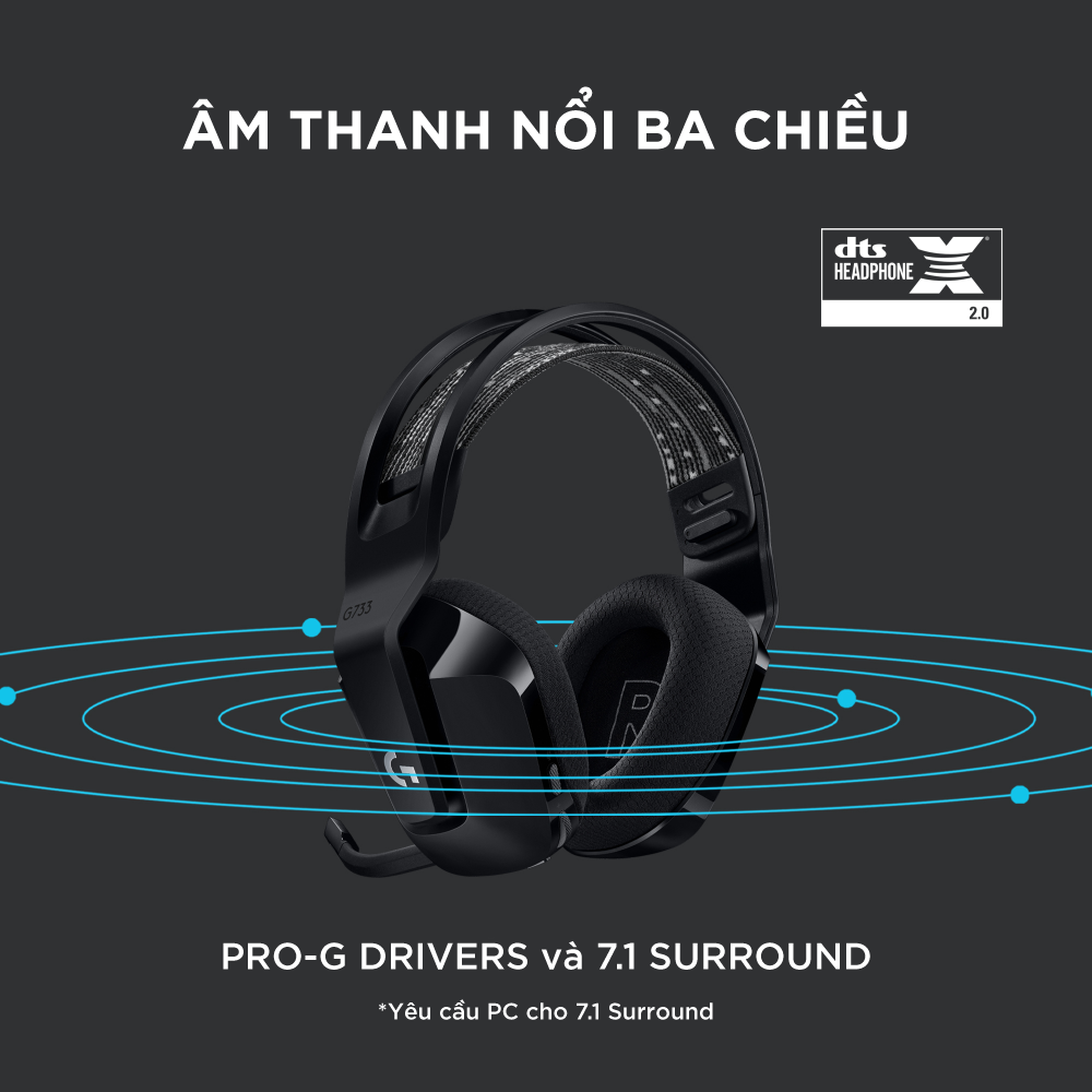 Tai nghe game không dây Lightspeed Logitech G733 - Headband tùy chỉnh, RGB Lightsync, màn loa Pro-G, Mic Blue Voice -Hàng chính hãng