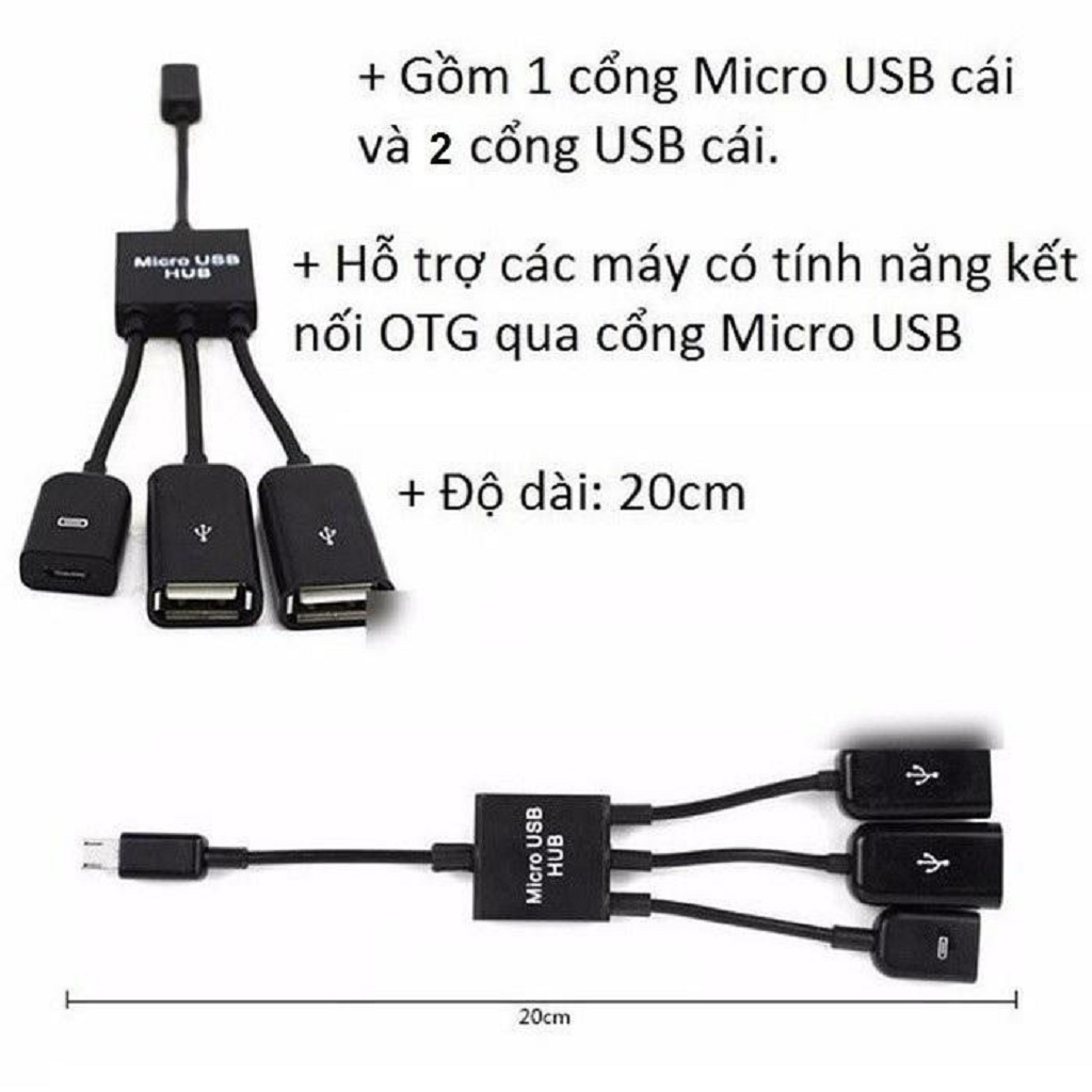 Cáp OTG Type C 3in1 kết nối điện thoại,máy tỉnh bảng,Tay cầm chơi game chuẩn Type C-3737-  Hàng Chính Hãng