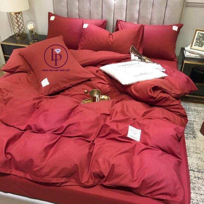 Bộ 5 Món Chăn Trần Bông Ga Gối Cotton Tici Xuất Nhật Beauty Màu Trơn - Màu Đỏ - LAN PHAM BEDDING