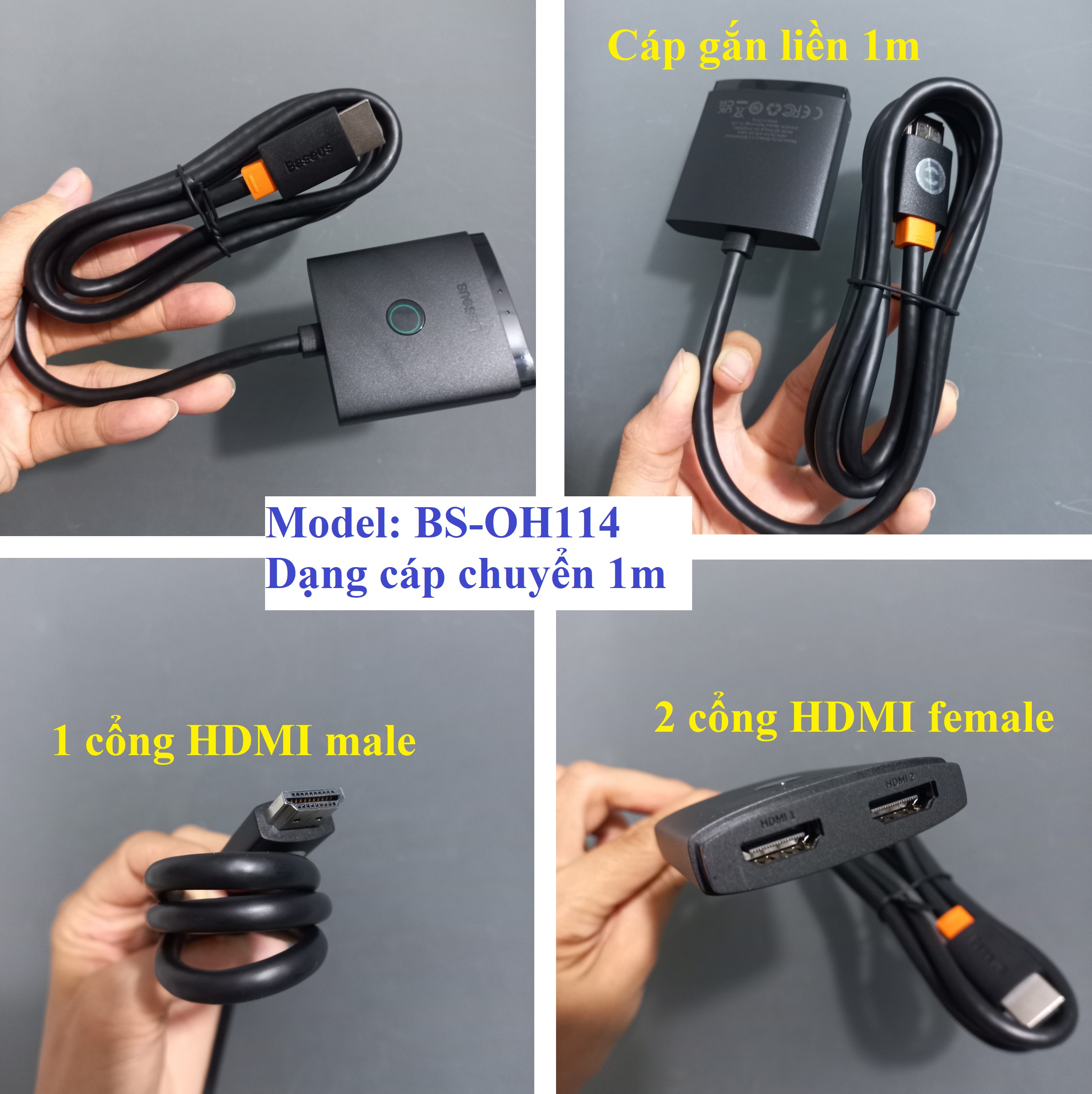 Đầu chia HDMI cáp chia cổngHDMI 2 chiều Baseus Airjoy  2 in 1 HDMI Switch BS-OH113/ BS-OH114 _ hàng chính hãng