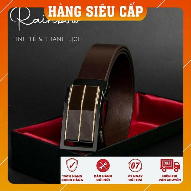 DA THẬT Thắt lưng nam thời trang Rainbow - 010 dây da thật khóa tự động hai vạch kẻ sang trọng