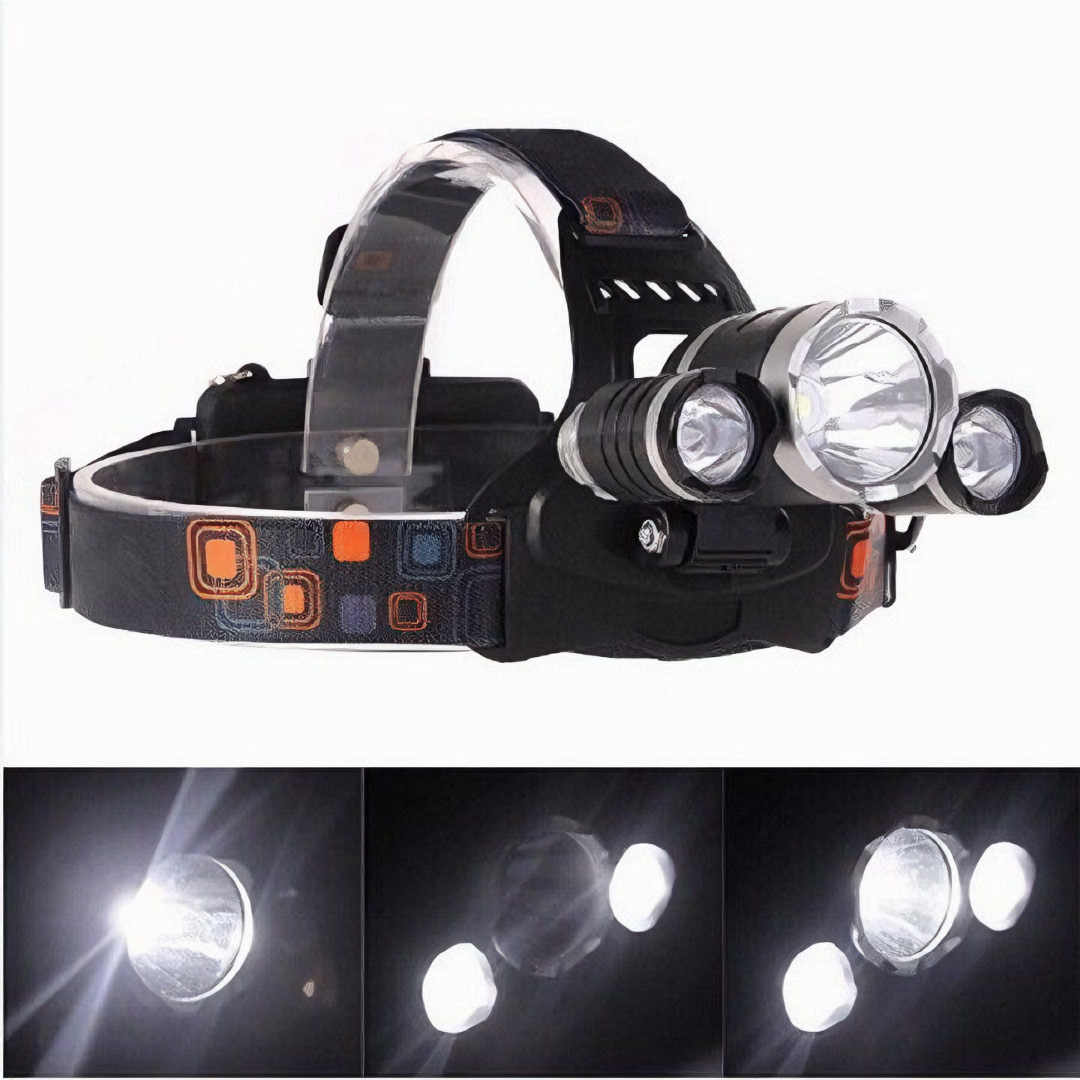 Đèn pin đội đầu 3 bóng led T6 siêu sáng loại cao cấp chống nước kèm 2 pin sạc (Tặng kèm quà tri ân)- Hàng chính hãng