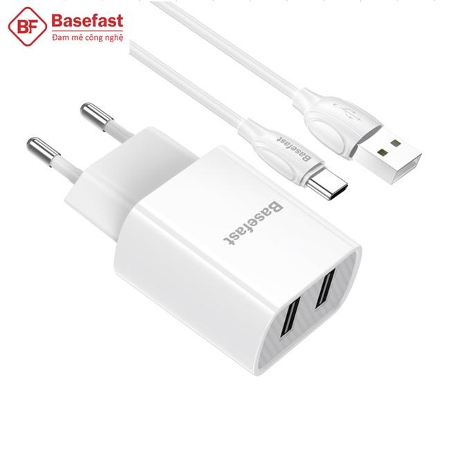 Bộ Sạc Nhanh 2 Cổng USB và Type C Chính Hãng BASEFAST B22a - Combo Củ Kèm Cáp Sạc 2.1A Cho Samsung, Xiaomi, Oppo... - Hàng Chính Hãng