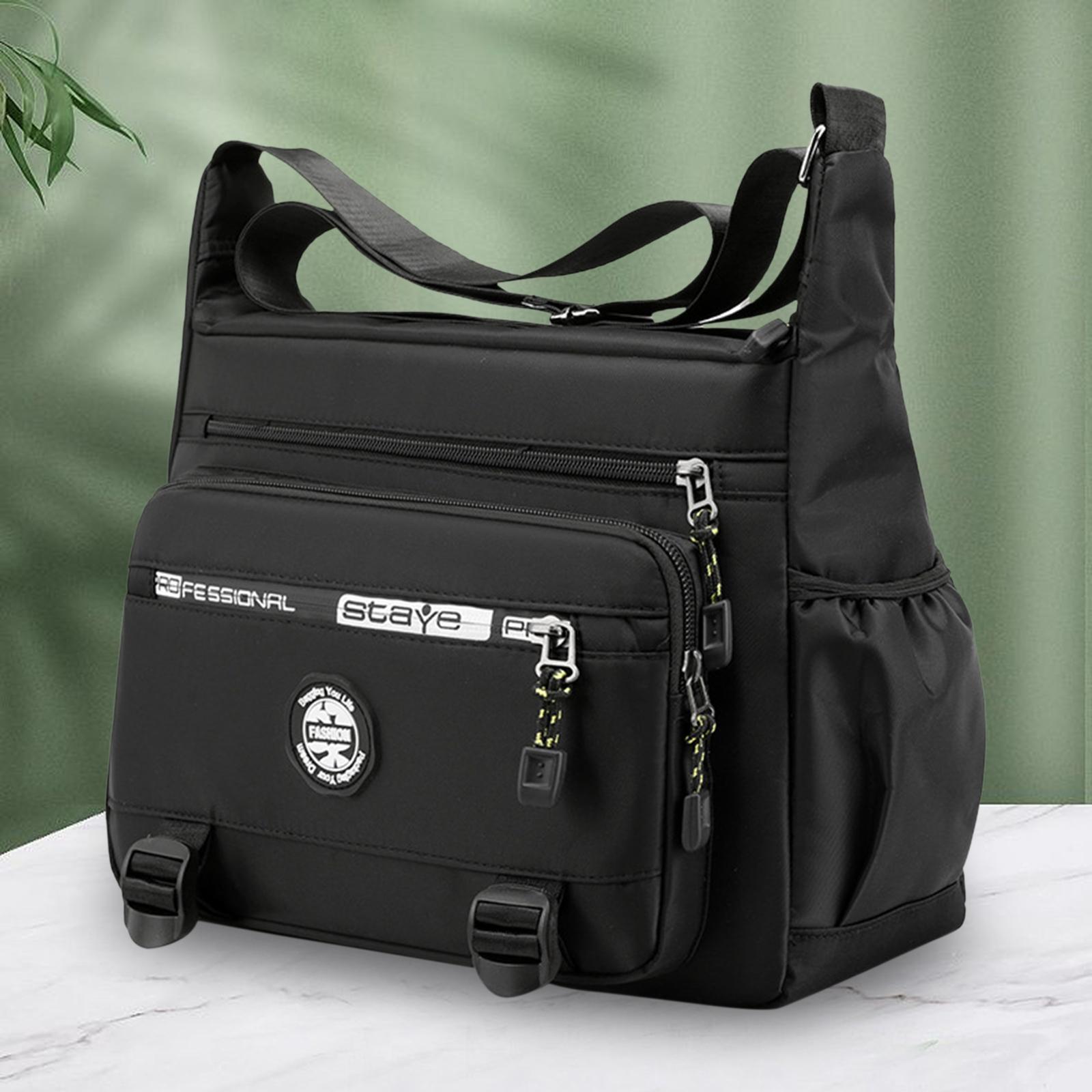 Men Shoulder Bag Crossbody Bag Zipper Waterproof Large Capacity Handbag Black