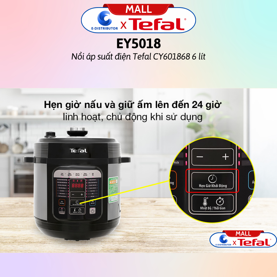 Nồi áp suất điện Tefal CY601868 6 lít - Hàng Chính Hãng