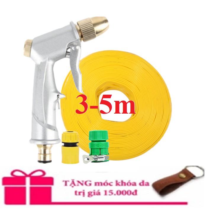 Bộ dây vòi xịt nước rửa xe,tưới cây .tăng áp 3 lần,loại 3m, 5m 206701đầu đồng,cút,nối nhựa vàng+ tặng móc khoá