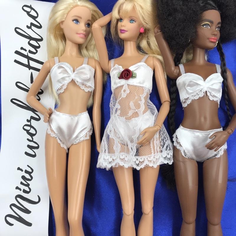 Combo 3 món đồ ngủ bikini bra áo quần lót ren 3món dùng cho búp bê Barbie fashionistas, Barbie model muse