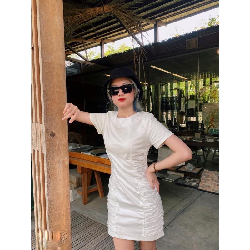 - Đầm nhún eo tay ngắn