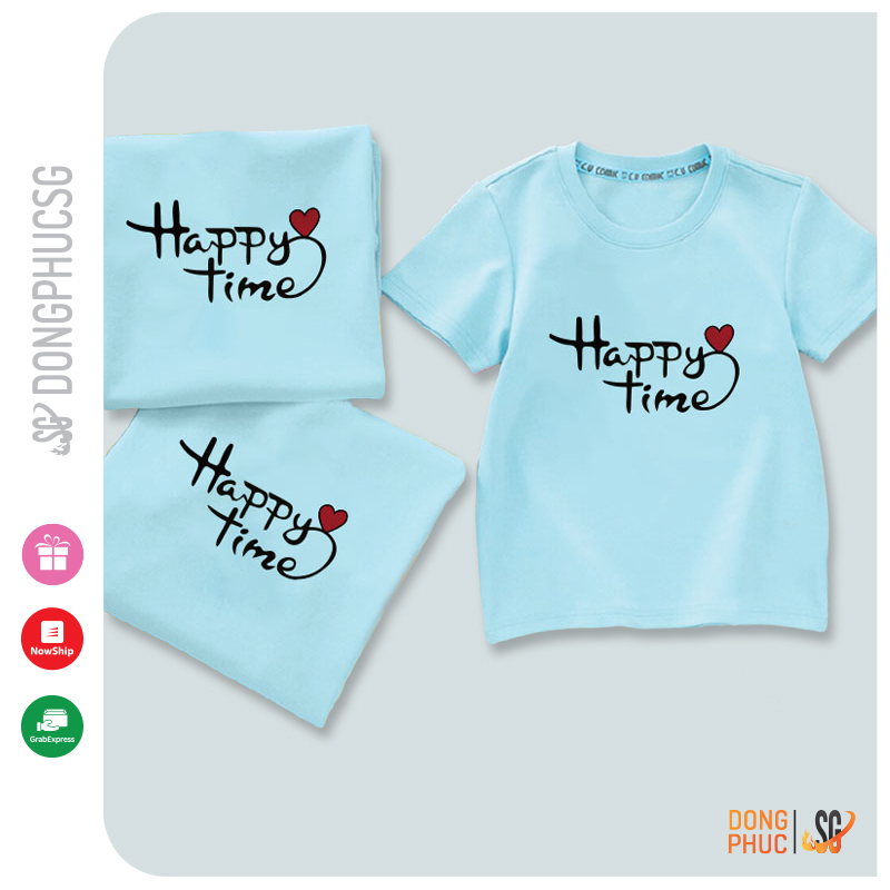 Áo gia đình Happy time Đồng phục gia đình 3/4/5 người đi biển giá rẻ Thun cotton 4 chiều GD315BM