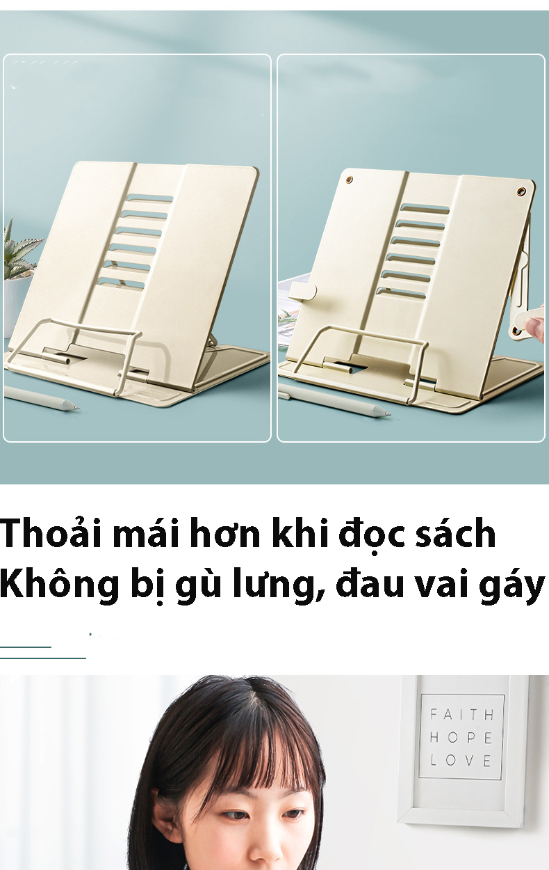 Giá Đỡ đỡ sách, đọc sách, đỡ điện thoại máy tính bảng đa năng chống cận Hợp Kim Nhôm Cao Cấp có thể điều chỉnh chiều cao. Hỗ Trợ Chống Mỏi Cổ, Vai, Gáy. Hàng Chính Hãng KitAcoom