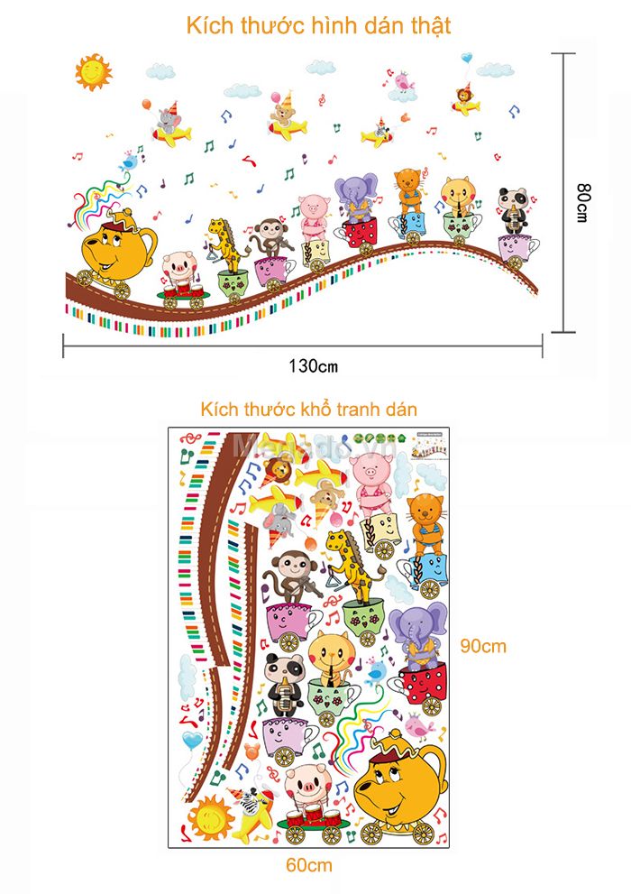 Decal dán tường bình trà vui nhộn
