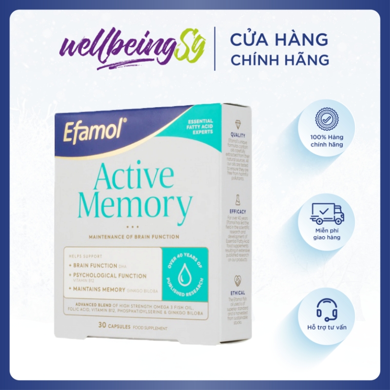 Viên Uống Bổ Sung Efamol Active Memory Hỗ Trợ Trí Nhớ Năng Động, Củng Cố Hiệu Suất Não Và Hệ Thần Kinh (30 Viên Soft Gel/ Hũ)