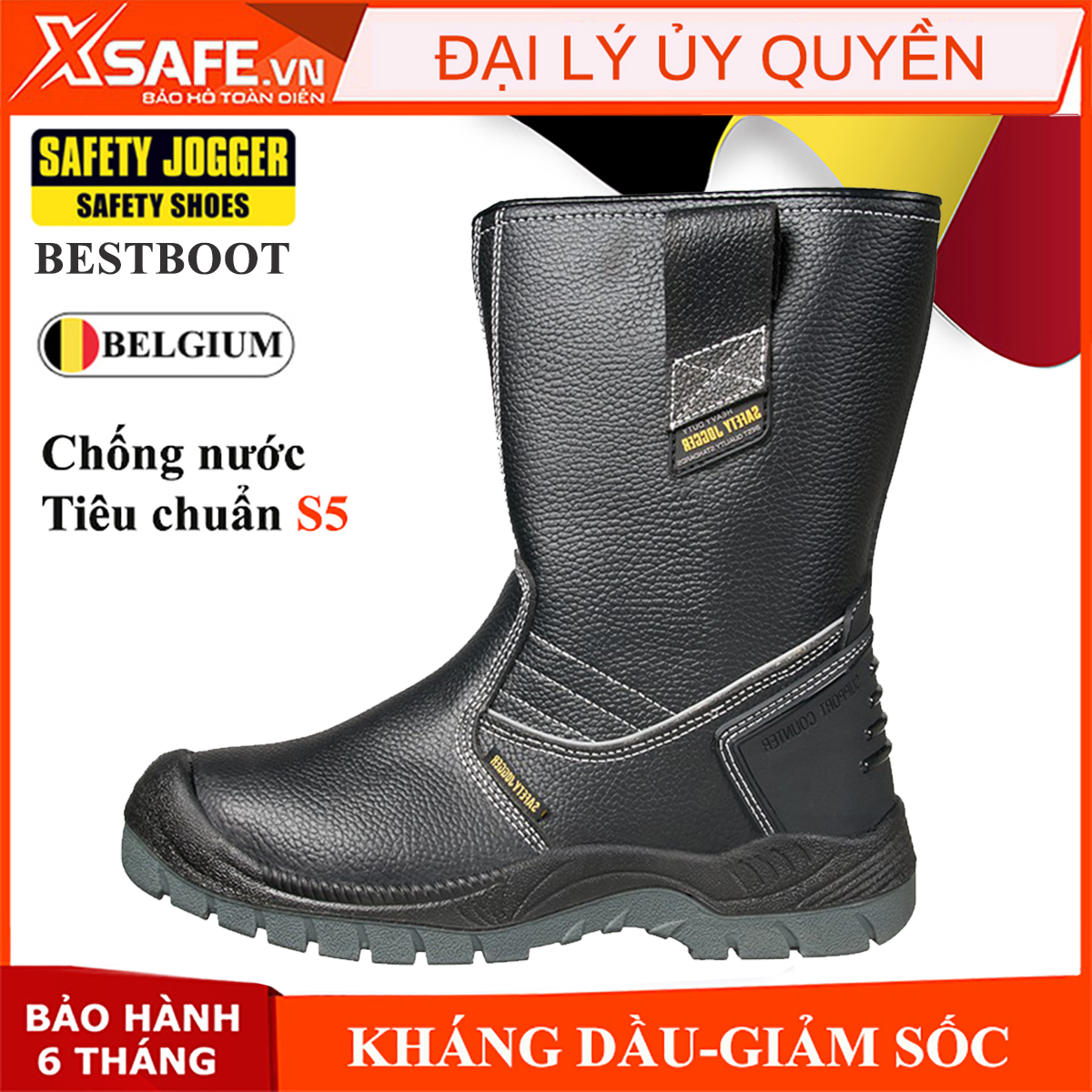 Ủng bảo hộ Safety Jogger Bestboot ủng da bò thật chống trơn trượt, chống cháy mũi thép, lót thép