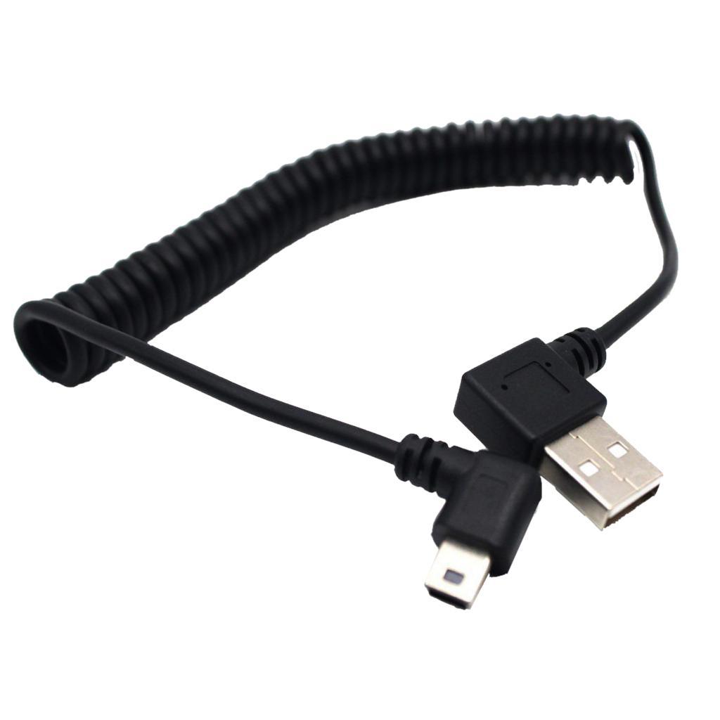1.5m Coiled USB MINI 5P  Male To 90° Angled USB 2.0 A Male Cable