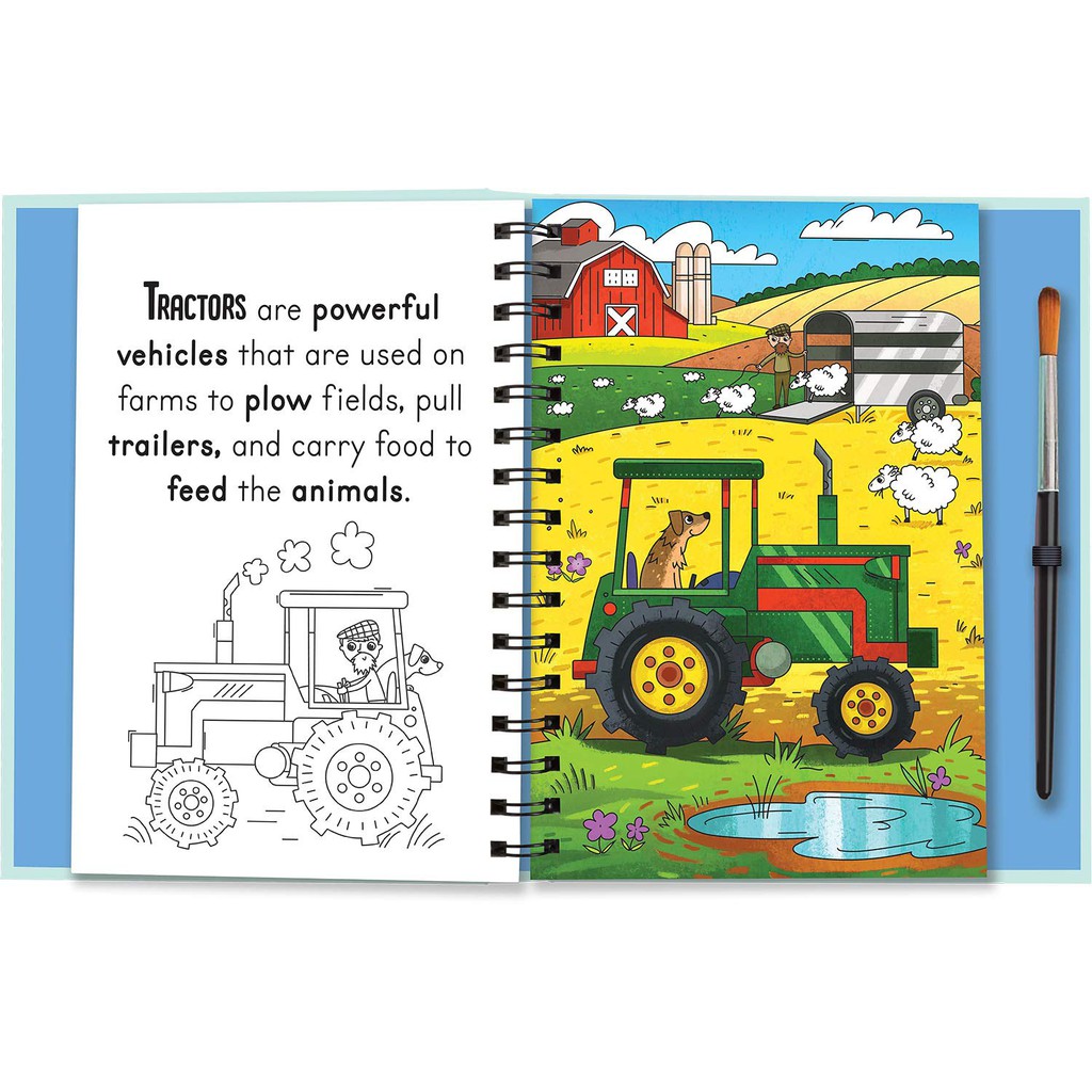 Sách tô màu nước thần kỳ cho bé chủ đề Máy móc và Xe cộ (Magic water colouring - Machines)