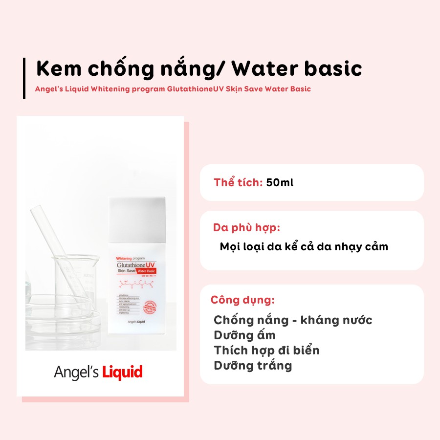 Kem chống nắng kiềm dầu, kháng nước Angel's Liquid Whitening Program Glutathione Uv Skin Save Water Basic SPF50+ PA+++ 5