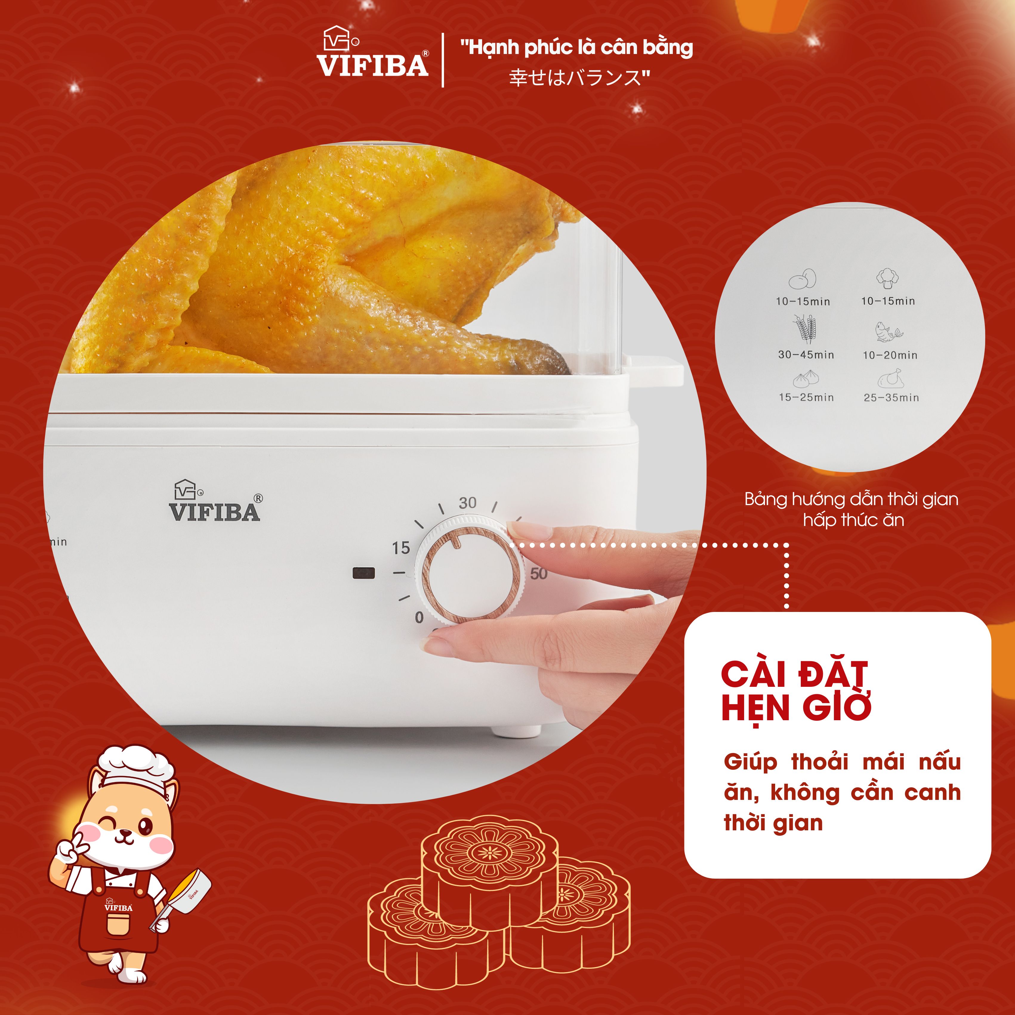 Nồi hấp điện 2 tầng VIFIBA, nồi hấp đa năng, nồi hấp 2 tầng công suất 800W, nồi hấp điện, hấp gà, hấp cá, hấp rau củ,...