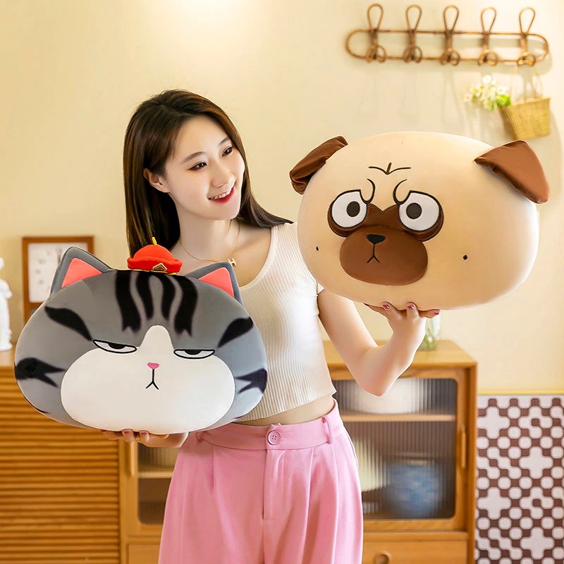 Gối ôm thú nhồi bông mèo hoàng thượng, chó cách cách - 40cmx37cm - siêu mềm mịn