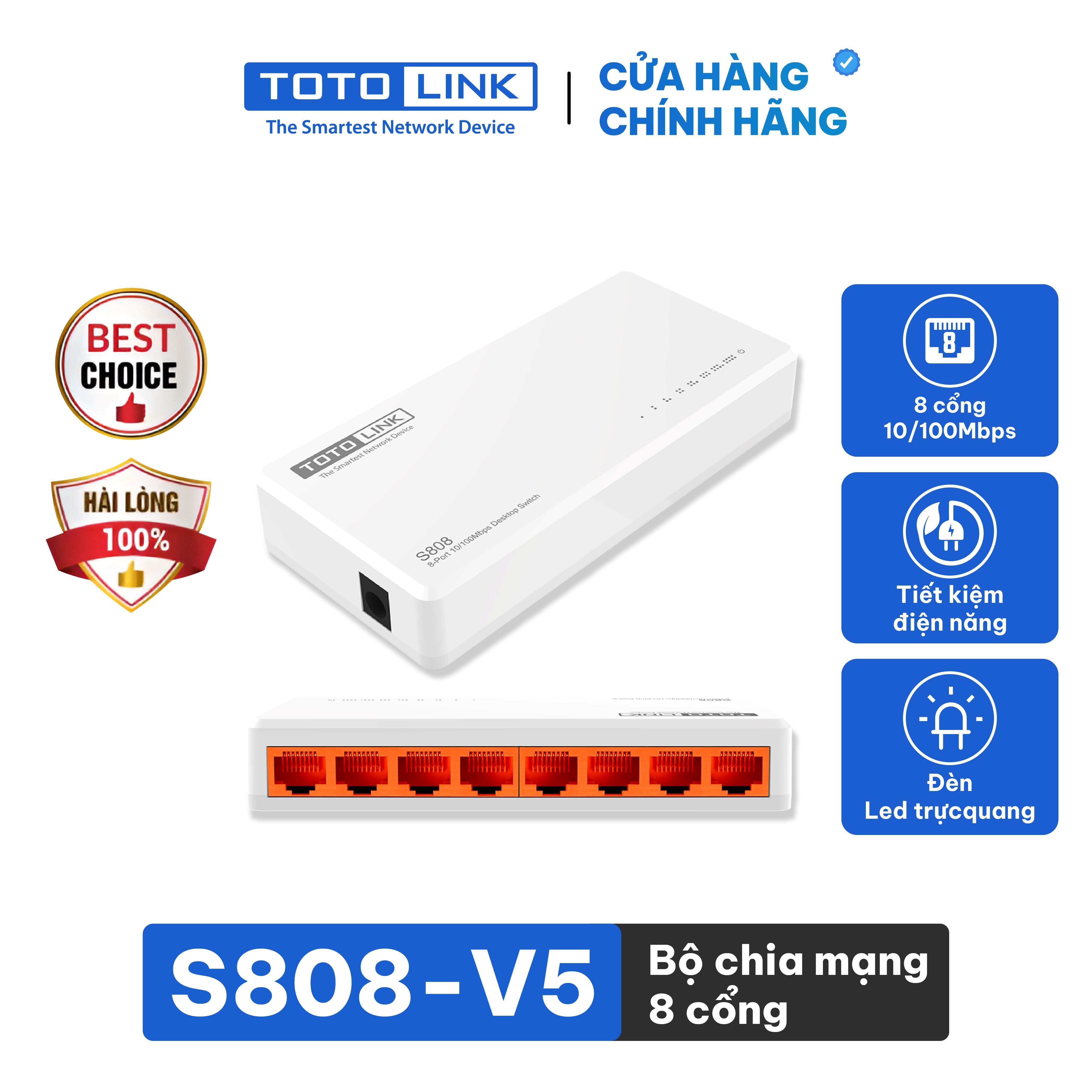 Bộ Chia Mạng 8 Cổng 100mbps Totolink S808 – Hàng Chính Hãng